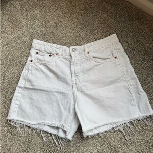 Zara White Jean Shorts with Frayed Hem